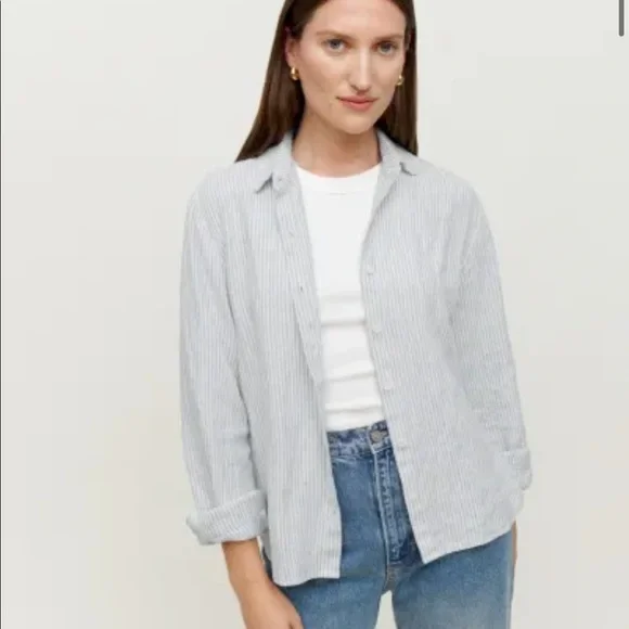 Reformation Preston Linen Top Color: Sourdough Stripe - Picture 4 of 13